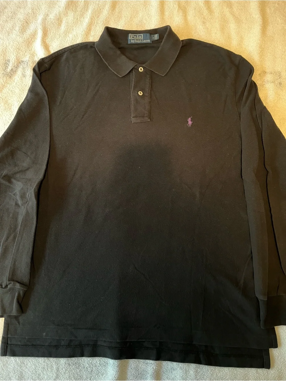 Ralph Lauren Black Long Sleeve Polo with Pink Pony Logo